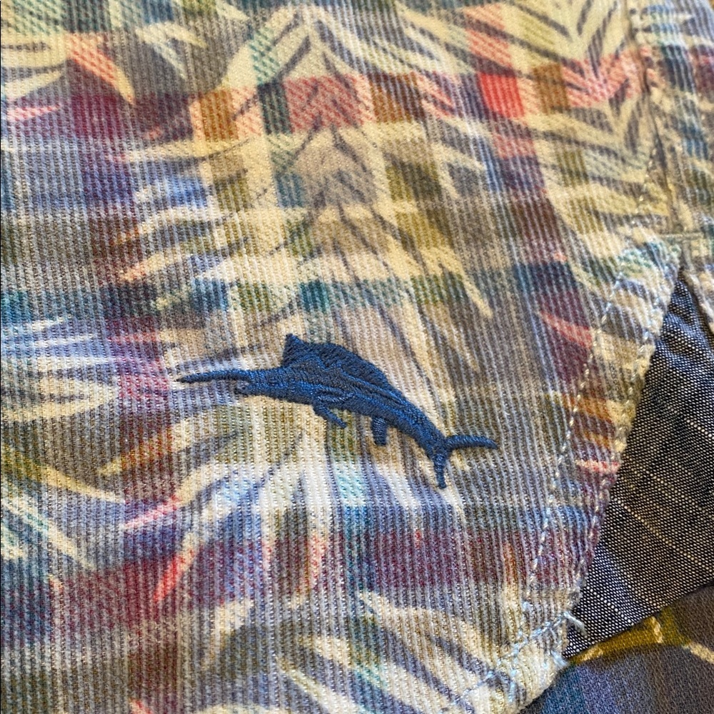 Tommy Bahama Mens Cotton Coastline Cord Palm Plaid Fade Button Up Shirt M